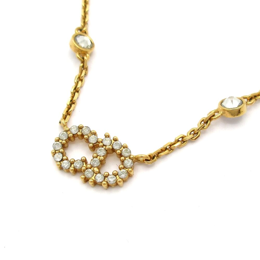 Christian Dior Claire de Lune Necklace Gold White Clear Hardware Faux Pearl